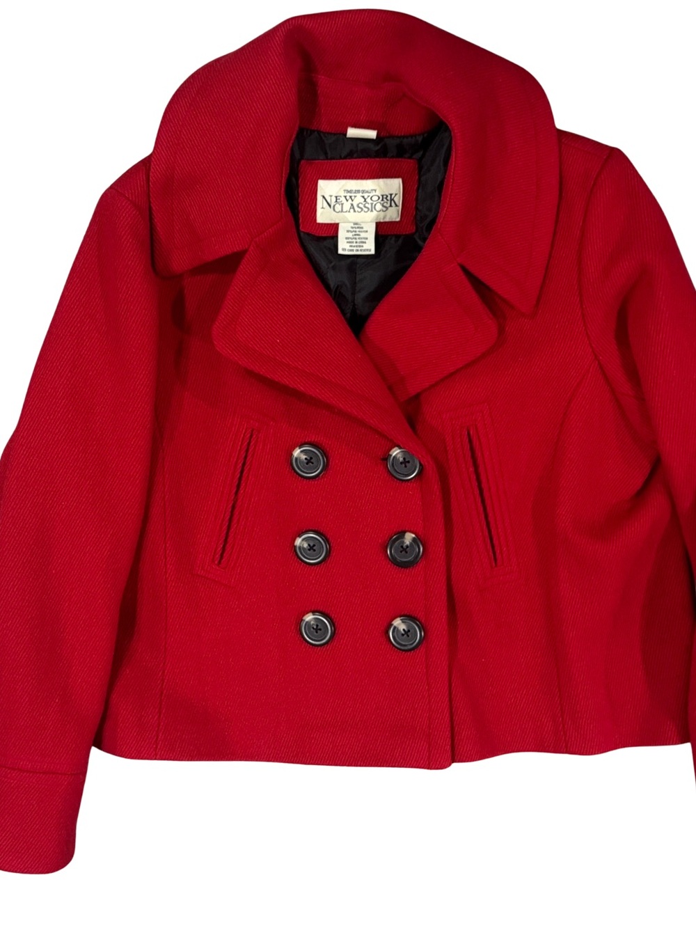 Women's Vtg Red Double-Breasted Wool Peacoat